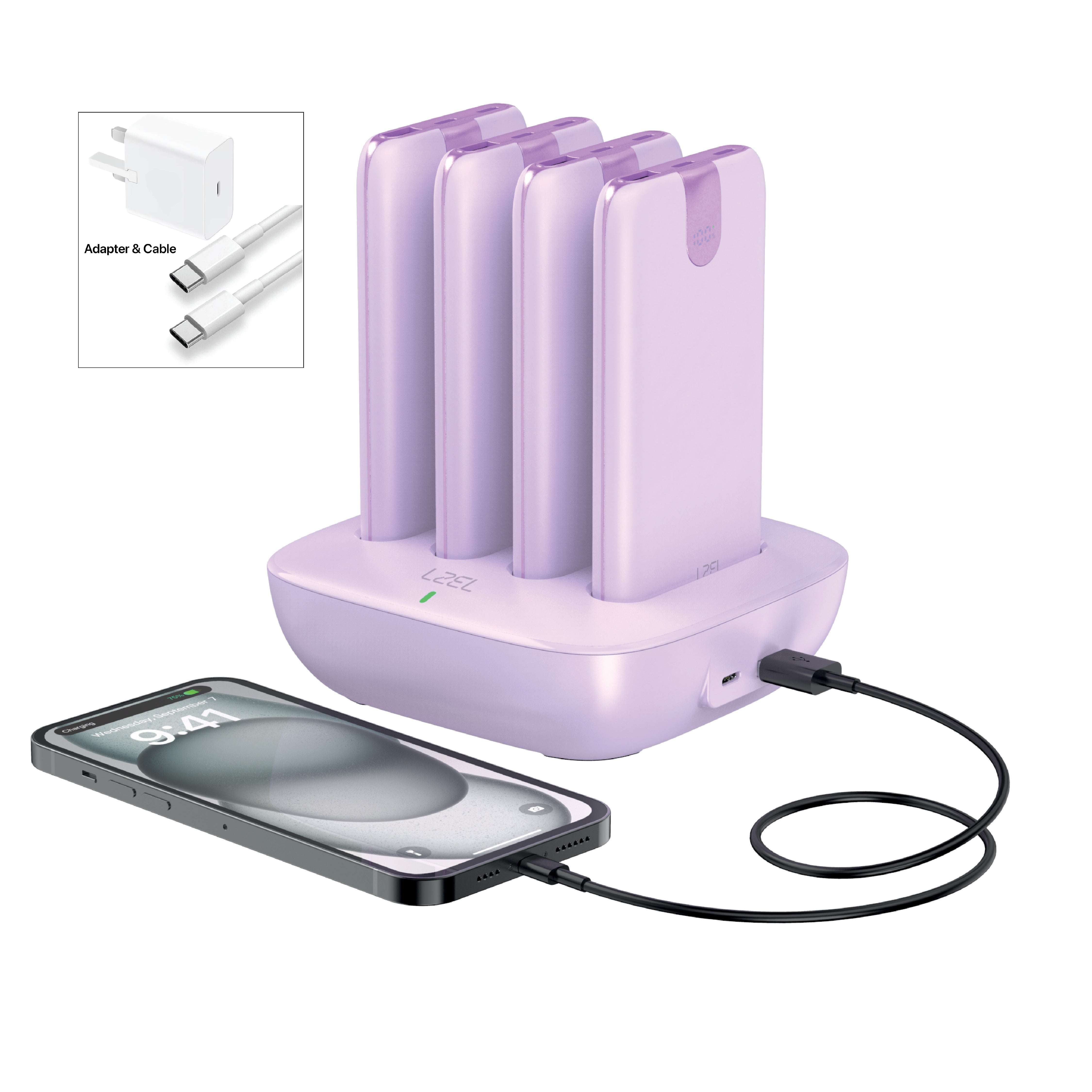 LZEL Quadra Energia Y Station 10000mAh Charging Station Built In Cable Lightning And Type-C | Purple LZEL Quadra Energia Y Station 10000mAh Charging Station Built In Cable Lightning And Type-C | Purple